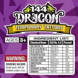 Dragon Temporary Tattoos for Kids - Bulk Pack of 144 Tattoos in Assorted Designs Non-Toxic 2 Inch Tats Birthday Party Favors ...