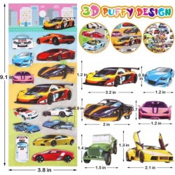 3D Puffy Car Stickers for Kids Toddlers Boys Race Car Stickers Including Sports Car Convertible Cool Vintage Cars Small Reusa...