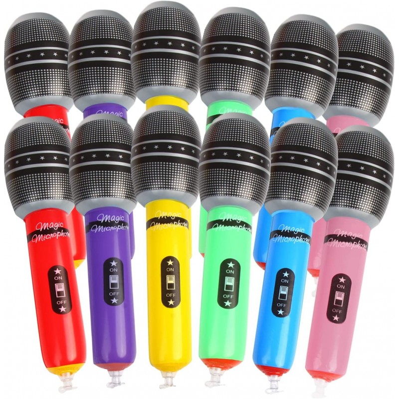 12 Pack Inflatable Microphones 9.4 Inch Giant Blow Up Microphone Inflatable Microphone Props for 80s 90s Musical Concert Them...