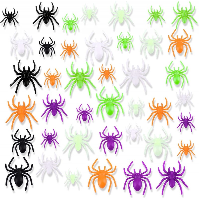 200pcs Halloween Spider Decorations Colored Spiders Plastic Realistic Scary Spider Figures Prank Props for Haunted Houses Hal...