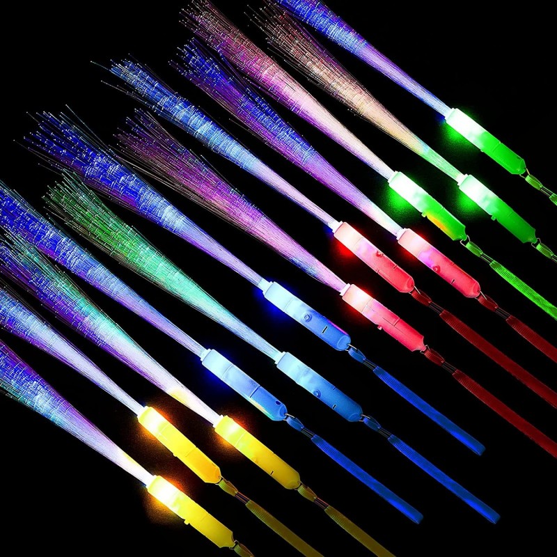 16 Pieces Glow Fiber Wands Sticks LED Light Up Wands Fiber Optic Wands LED Flashing Sticks Glow Flashing Wands Fiber Optic Wa...