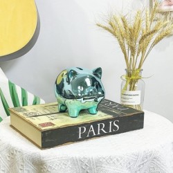 Ceramics Pig Piggy Bank for Adults Saving Money Bank for Kids Cute Coin Bank Decorative for Home Kid's Birthday Gifts (Blue-P...