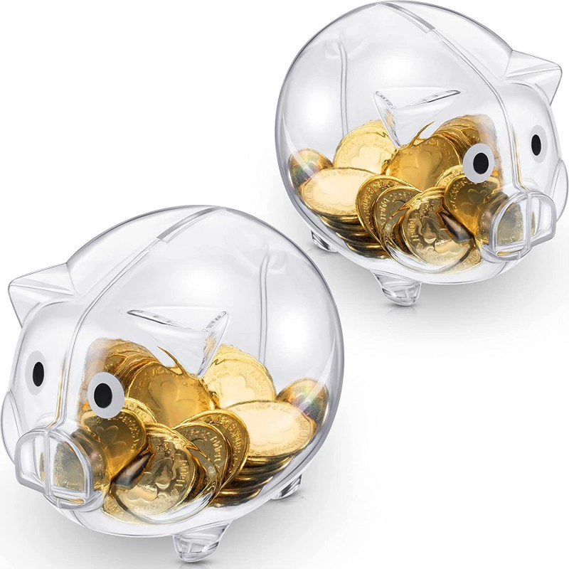 2 Pieces Piggy Bank Plastic Piggy Coin Bank Money Saving Box for Kids Boys Girls Adults (Clear) $36.82 Kids' Money Banks