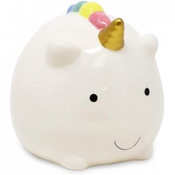 Isaac Jacobs Ceramic Small Unicorn Money Bank Cute Piggy Bank for Kids Fairytale Rainbow Nursery Room Décor Happy Unicorn Coi...