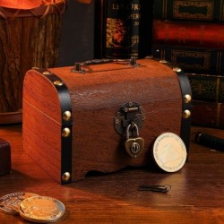 Retro Wooden Treasure Chest Storage Box Wooden Money Storage Box Piggy Bank with Lock and Keys Gift for Kids Adult $29.50 Kid...