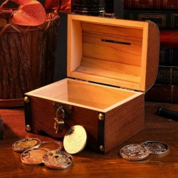 Retro Wooden Treasure Chest Storage Box Wooden Money Storage Box Piggy Bank with Lock and Keys Gift for Kids Adult $29.50 Kid...