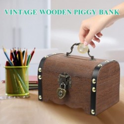 Retro Wooden Treasure Chest Storage Box Wooden Money Storage Box Piggy Bank with Lock and Keys Gift for Kids Adult $29.50 Kid...