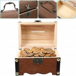 Retro Wooden Treasure Chest Storage Box Wooden Money Storage Box Piggy Bank with Lock and Keys Gift for Kids Adult $29.50 Kid...