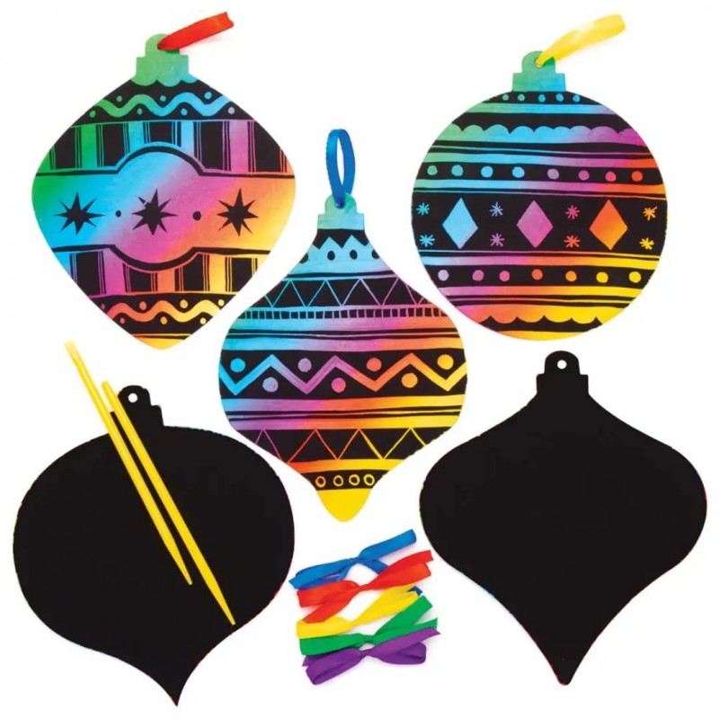 AT197 Scratch Art Christmas Ornaments - Pack of 10 Christmas Arts and Crafts $14.78 Kids' Drawing & Writing Boards