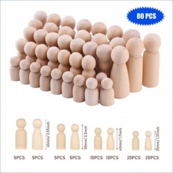 80 PCS Wooden Peg Dolls Peg People Wooden Peg Figures Natural Unpainted Wood Figures Decorative for Kids Crafts Projects Pain...