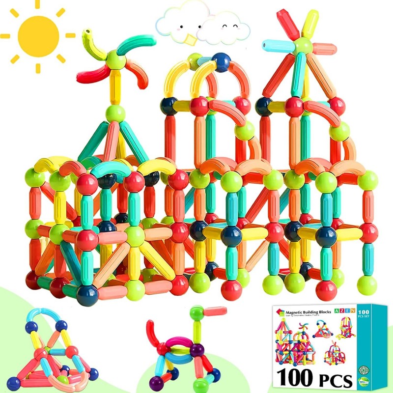 100PCS Magnetic Toys Building Blocks Magnets for Kids 3 4 5 6 Year Old Toddler Toys Age 2-4 for Boys Girls Magnetic Balls and...