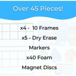 Magnetic Ten Frame Set - Math Manipulatives for Elementary - 4 Ten Frames & 40 Magnetic Math Counters for Kids Math Games for...