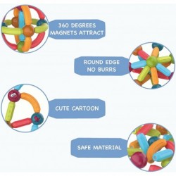 Cartoon Magnetic Balls and Rods Set Educational Magnet Building Blocks 76PCS STEM Toys Magnetic Building Sticks Toddler Monte...