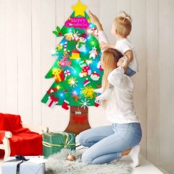 DIY Christmas Tree Felt Toy with LED String Lights Decoration Set 37PCS Christmas Ornaments 3.6 FT Door Wall Hanging 16 FT fo...