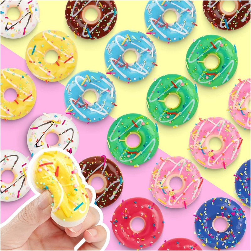 24 pcs Donut Stress Ball Artificial Donuts Stress Relief Ball Fake Donut for Birthday Party Favors Shop Decoration Shooting P...