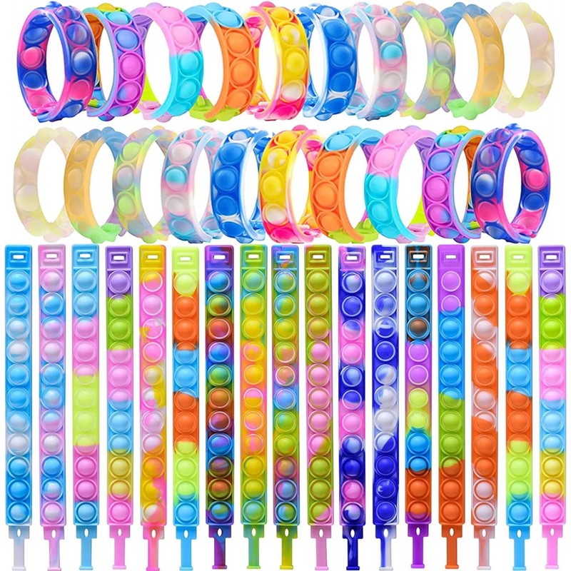 50PCS Pop Fidget Bracelets Toys Durable and Adjustable Stress Relief Wristband Fidget Toys Sets Wearable Push Pop Bubbles Fid...