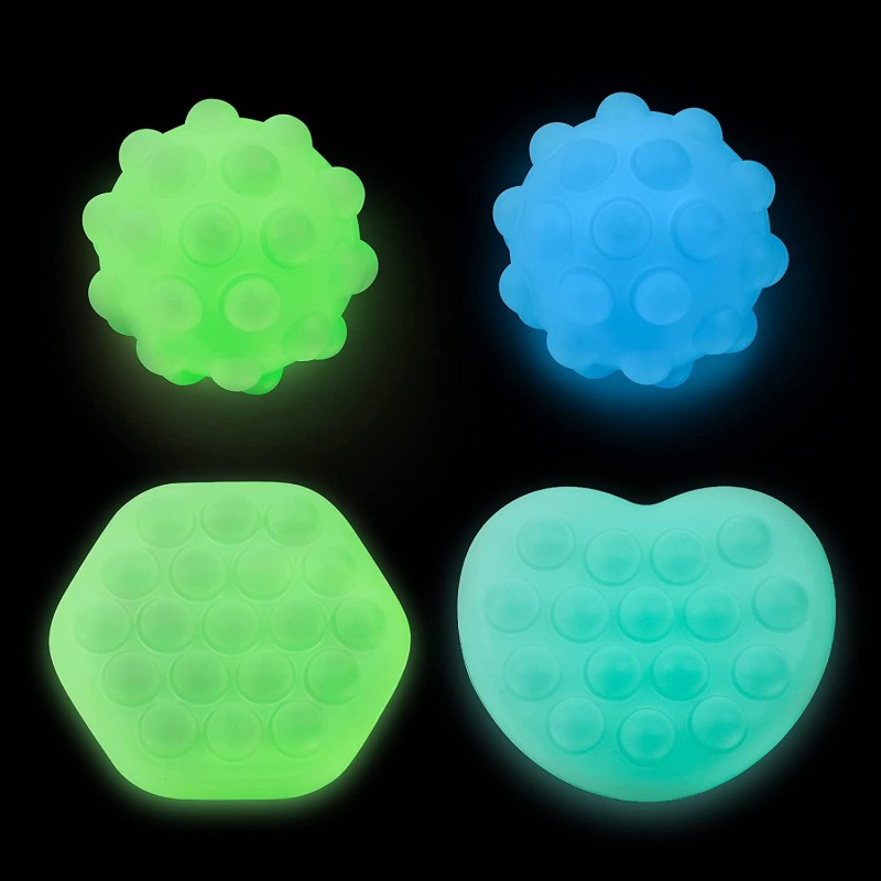 Glow in The Dark Pop Fidget Balls Squeeze 3D Light Up Bouncy Galaxy Heart Push Pop Squishy Stress Ball with Bubbles Sphere Se...