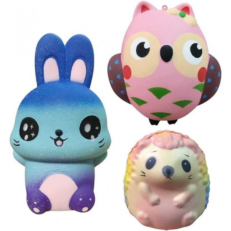 3 Pack Squishies Owl/Hedgehog/Rabbit Slow Rising Jumbo Animal Squishy Toys Super Soft Cute Stress Relief Squeeze Toys for Kid...