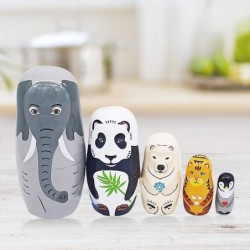 Russian Nesting Dolls Matryoshka Dolls Panda Polar Bear Elephant Penguin Tiger Wooden Stacking Dolls for Kids Handmade Cute C...