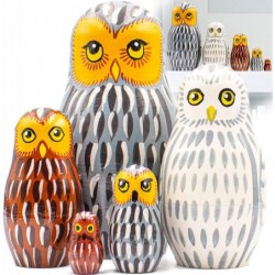 Owl Nesting Dolls Set of 5 pcs - Matryoshka Doll with Decorative Owl Figurines - Owl Stuff - Owl Gifts - Wood Owl Decor - Owl...