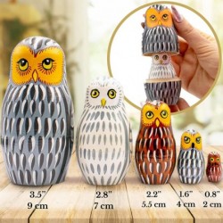 Owl Nesting Dolls Set of 5 pcs - Matryoshka Doll with Decorative Owl Figurines - Owl Stuff - Owl Gifts - Wood Owl Decor - Owl...