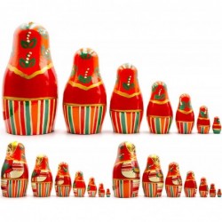 Russian Nesting Dolls Set of 7 pcs - Matryoshka Nesting Dolls in Orange Dress and Head Scarf with Hazelnuts - Hand Painted Ru...