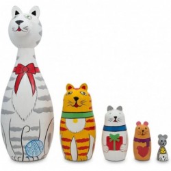 Tabby Siamese Maine Coon & Mouse Cats Wooden Nesting Dolls 7 Inches $65.28 Nesting Dolls