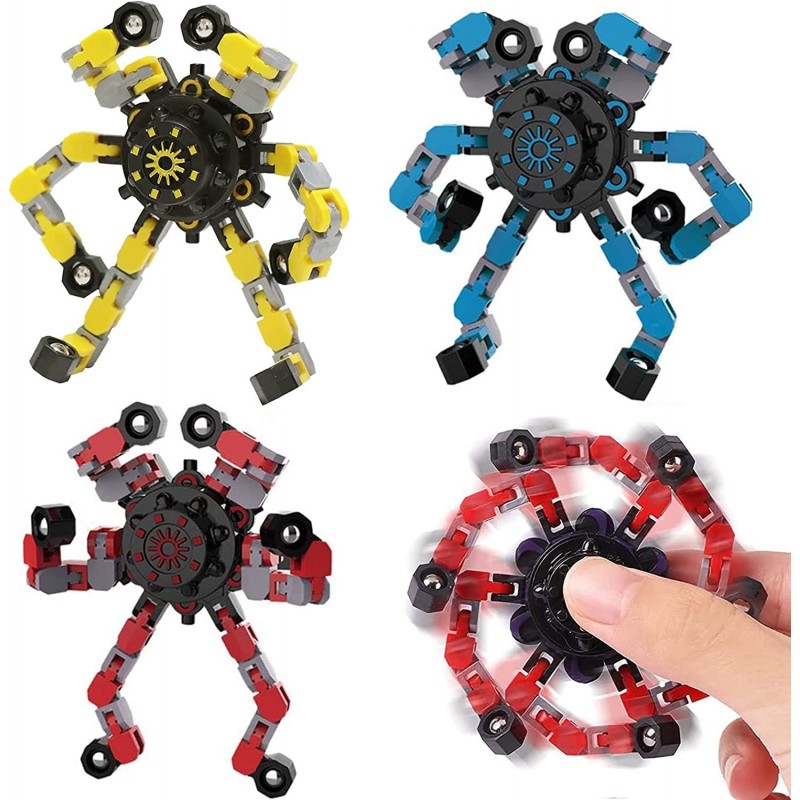 3Pcs Fingertip Gyro Fidget Spinners Spinning Top Toy Transformable Spinners Fidget Chain Toy Deformed Mechanical Spiral Twist...