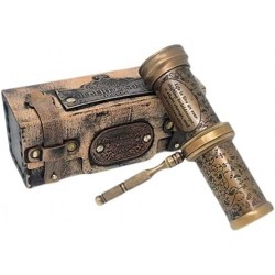 Handmade Brass Kaleidoscope with Leather Box & 3D Mirror Lens Vintage Look - Antique Finish - Kaleidoscope for Kids Friends V...