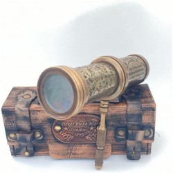 Handmade Brass Kaleidoscope with Leather Box & 3D Mirror Lens Vintage Look - Antique Finish - Kaleidoscope for Kids Friends V...