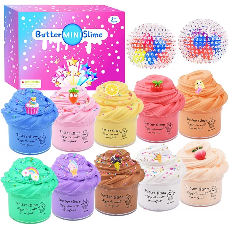 12 Pack Butter Slime Kit Including 2 Pack Stress Relief Balls Super Soft & Non-Sticky Kids Party Stress Relief Putty Toy for ...