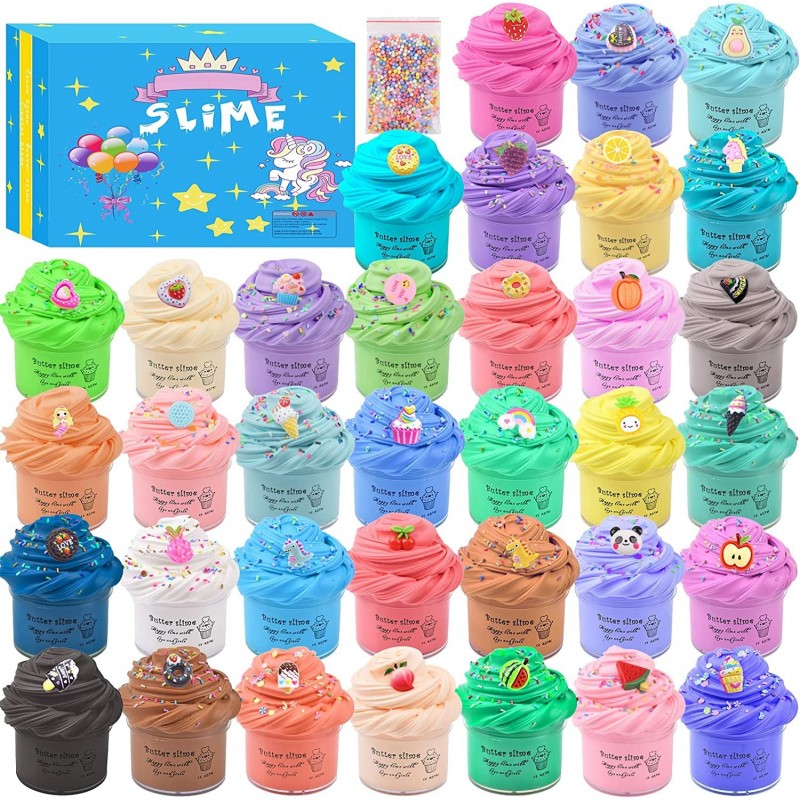 35 Pack Mini Butter Slime Kit Scented Fluffy Slime Kits for Girs and Boys with Unicorn Cute Slime Accessories Super Soft & No...