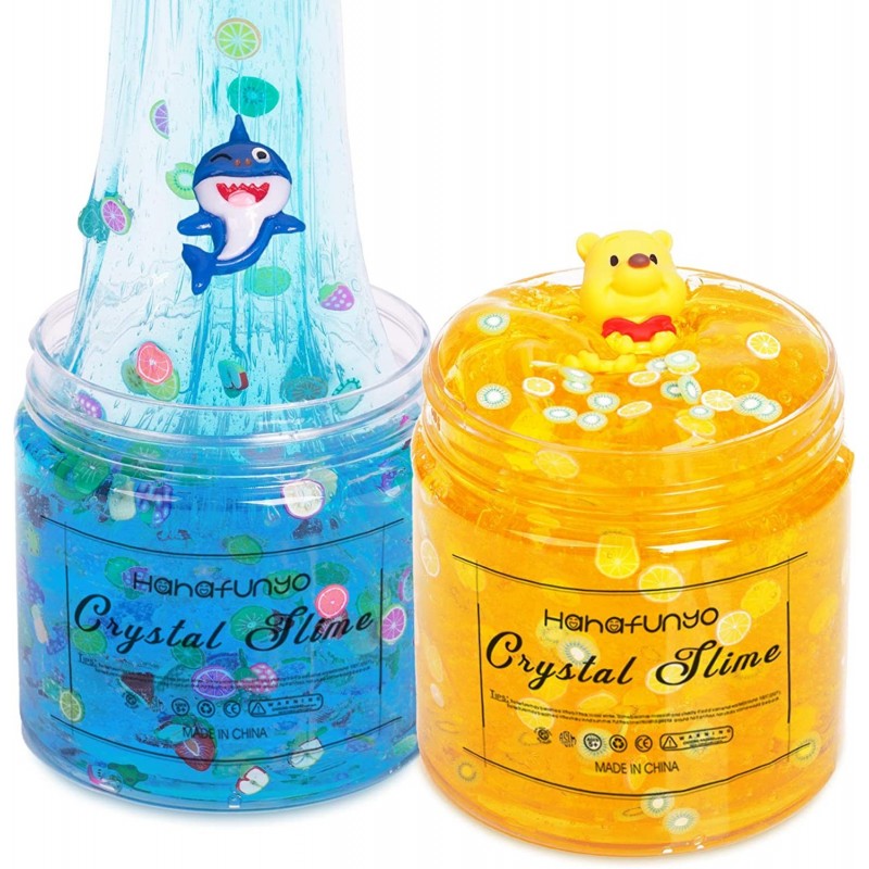 2 Pack Clear Slime Kit Ocean Blue Shark Clear Crystal Slime Fruit Slices Bear Lemon Jelly Mud Slime Soft Crystal Clear Slime ...