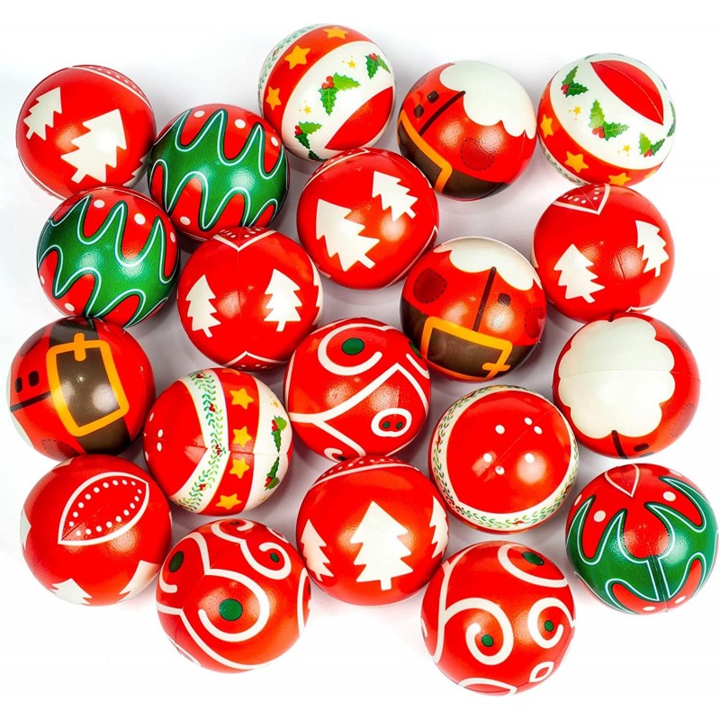 Christmas Stress Ball Toys 20PCS Christmas Squeeze Toys 2.5Inch Bouncy Squeeze Balls for Stress Relief Christmas Party Favors...