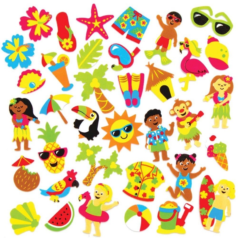 AT738 Tropical Beach Foam Stickers - Pack of 120 Self Adhesives Perfect for Children to Decorate Collages and Crafts Ideal fo...