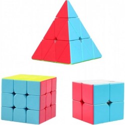 Speed Cube Set QiYi 3 Pack 2x2 Two Sides Cube Magic Speed Cube 3x3x3 Pyramid Cube 3x3 Stickerless Speed Cubes Bundle Collecti...