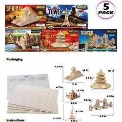 Bundle of Famous Sites: Sphinx Tower Bridge Eiffel Tower Taj Mahal and Temple of Heaven - Wooden 3D Puzzles Construction Kits...