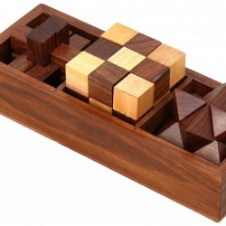 Handmade Wooden 3D Puzzles Game - 3 in one | Soma Cube |Interlock Block | Snake Cube| Brain Teaser | Desk Decor | Wooden puzz...