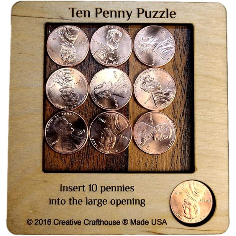 10 Penny Puzzle - A Circle Packing Problem - Ten Mint Pennies are Included $16.70 Brain Teaser Puzzles