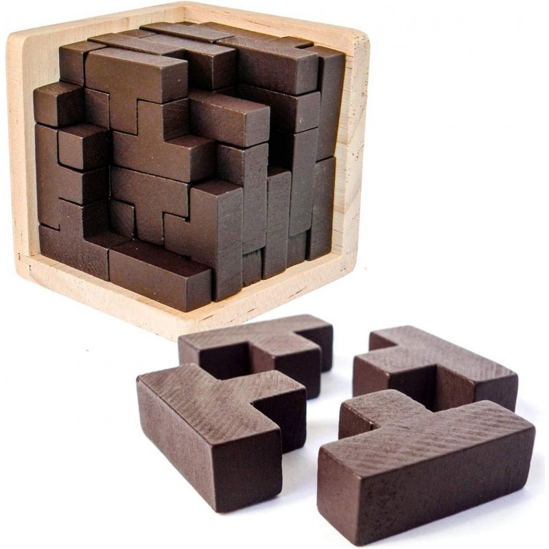 Wooden Brain Teaser Puzzle Cube Wooden Puzzles T-Shaped Jigsaw Logic Puzzle Educational Toy for Kids and Adults (Wine) $18.30...