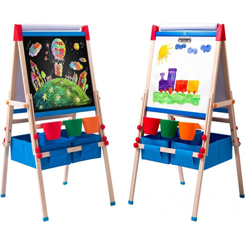 Kid's Art Easel with Adjustable Double-sided Magnetic Board Paper Roll Storage and Accessories Standing Art Easel for Kids (3...