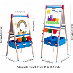 Kid's Art Easel with Adjustable Double-sided Magnetic Board Paper Roll Storage and Accessories Standing Art Easel for Kids (3...