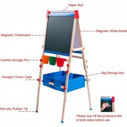 Kid's Art Easel with Adjustable Double-sided Magnetic Board Paper Roll Storage and Accessories Standing Art Easel for Kids (3...