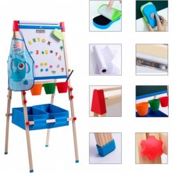 Kid's Art Easel with Adjustable Double-sided Magnetic Board Paper Roll Storage and Accessories Standing Art Easel for Kids (3...