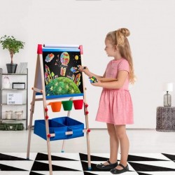 Kid's Art Easel with Adjustable Double-sided Magnetic Board Paper Roll Storage and Accessories Standing Art Easel for Kids (3...