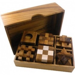 6 Wooden Puzzle Gift Set in A Wood Box - 3D Unique IQ Puzzles $53.07 Brain Teaser Puzzles