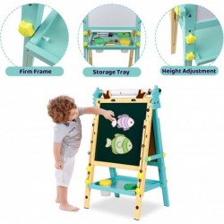 Kids Easel with Paper Roll Double-Sided Whiteboard & Chalkboard Adjustable Kids Art Easel Standing Easel with Numbers Accesso...