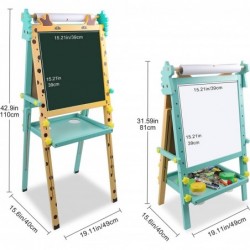 Kids Easel with Paper Roll Double-Sided Whiteboard & Chalkboard Adjustable Kids Art Easel Standing Easel with Numbers Accesso...