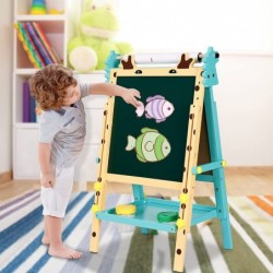 Kids Easel with Paper Roll Double-Sided Whiteboard & Chalkboard Adjustable Kids Art Easel Standing Easel with Numbers Accesso...