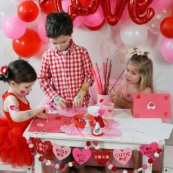 Kids Animal Love Heart Stamps Stickers Set 20 Kids Valentines Wooden Stamps Pads 525+pcs Kids Colorful Heart 3D Puffy Sticker...